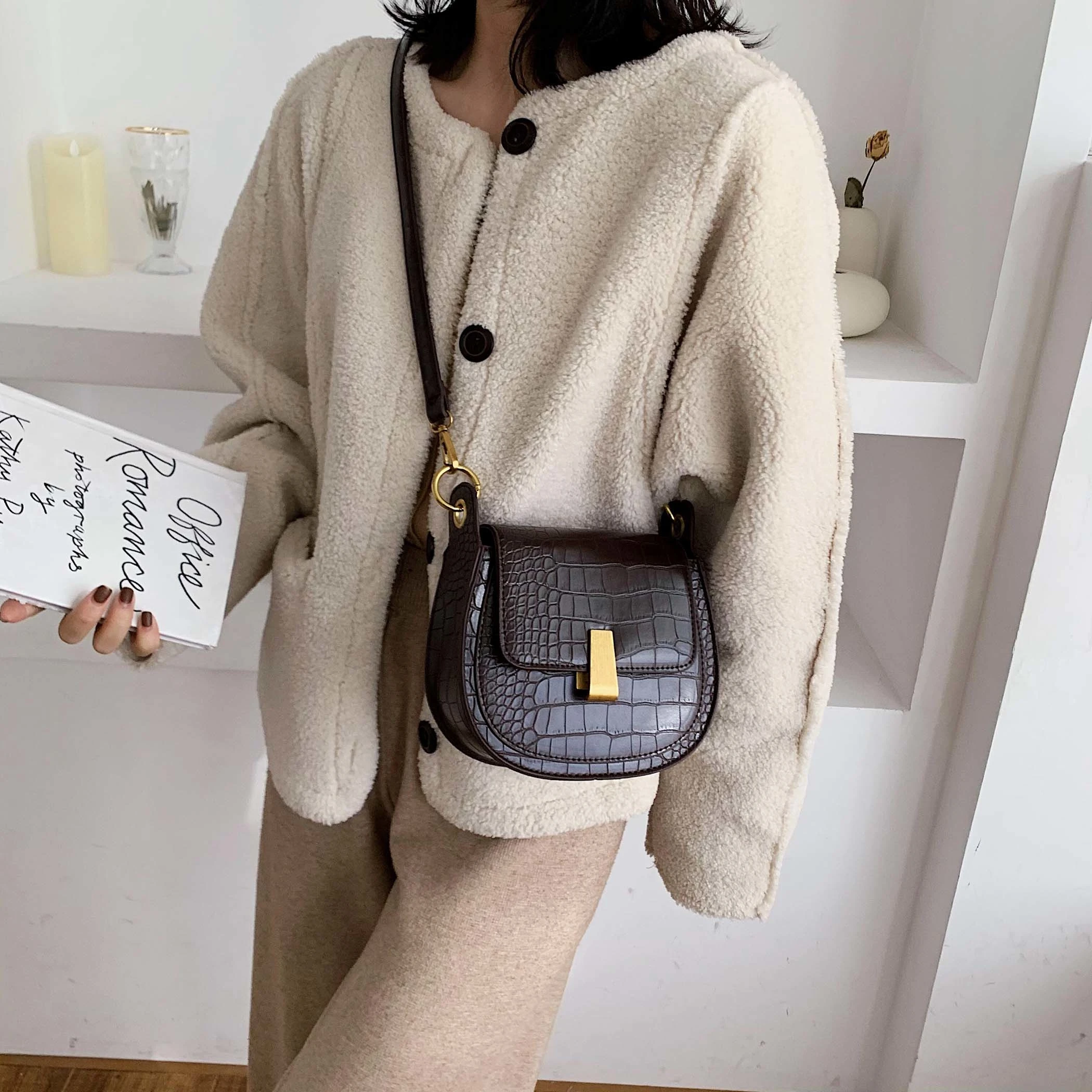 Модные седельные сумки из искусственной кожи с каменным узором для женщин