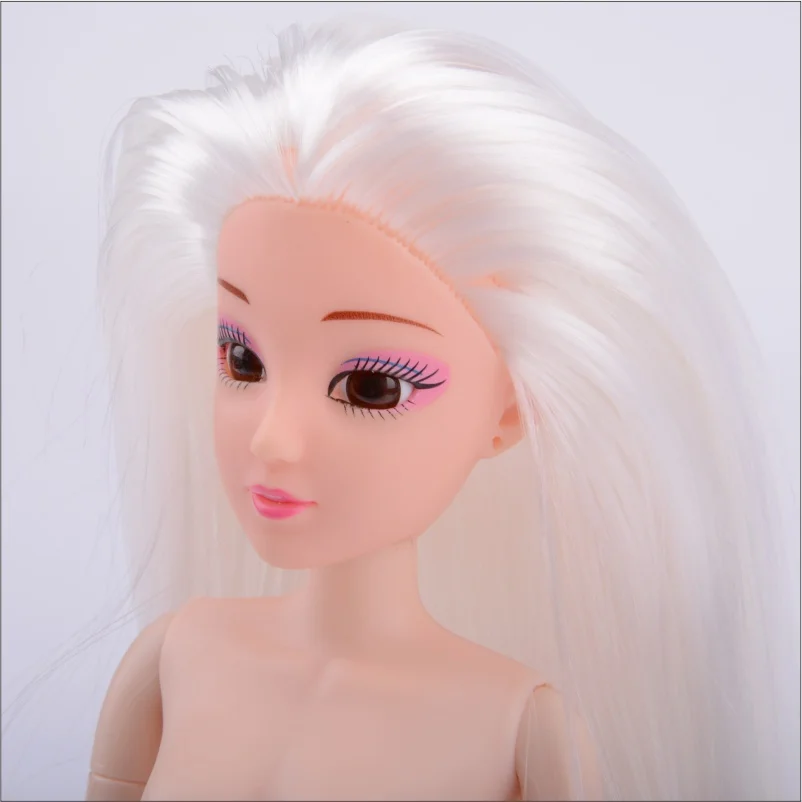 12 разноцветных прямых волос телесного цвета с объемными глазами 32 см/14 шарнир