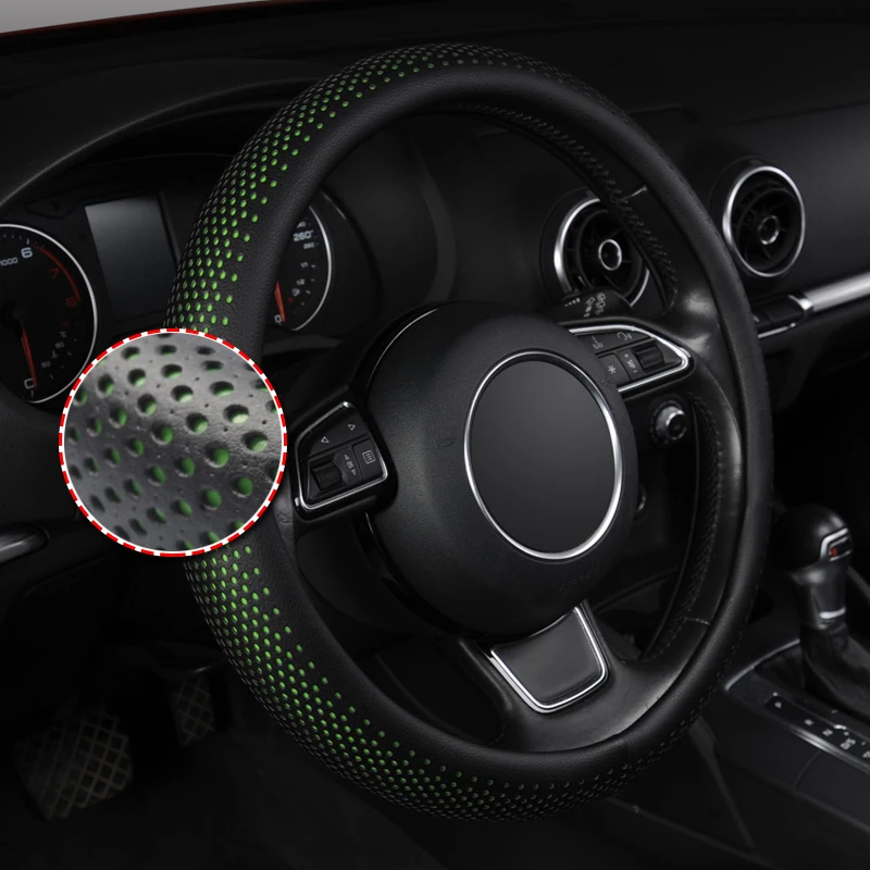 

Чехол на руль автомобиля, нескользящий, подходит для большинства автомобилей, 38 см, зеленый/черный, для peugeot 206, scirocco passat