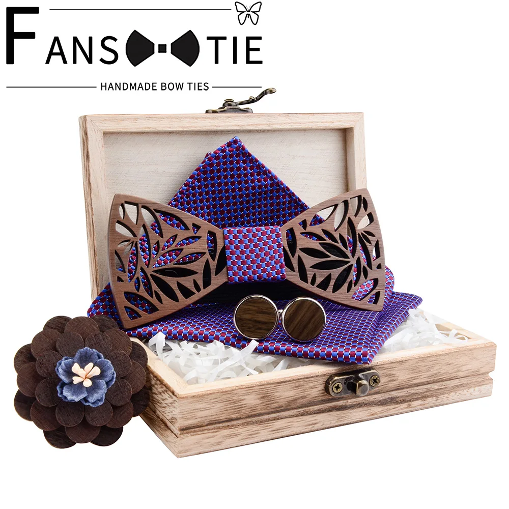 Модный деревянный галстук-бабочка с пейсли набор карманов мужской из