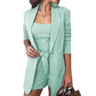 Летние женские 3 предмета Комплект однотонный Блейзер Куртка офисные женские шорты комплекты майка и шорты и пиджак 2021 халат женский костюм