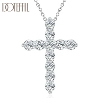 doteffil 925 sterling silver 18 inches large zircon aaa cross pendant necklace for women fashion wedding party charm jewelry