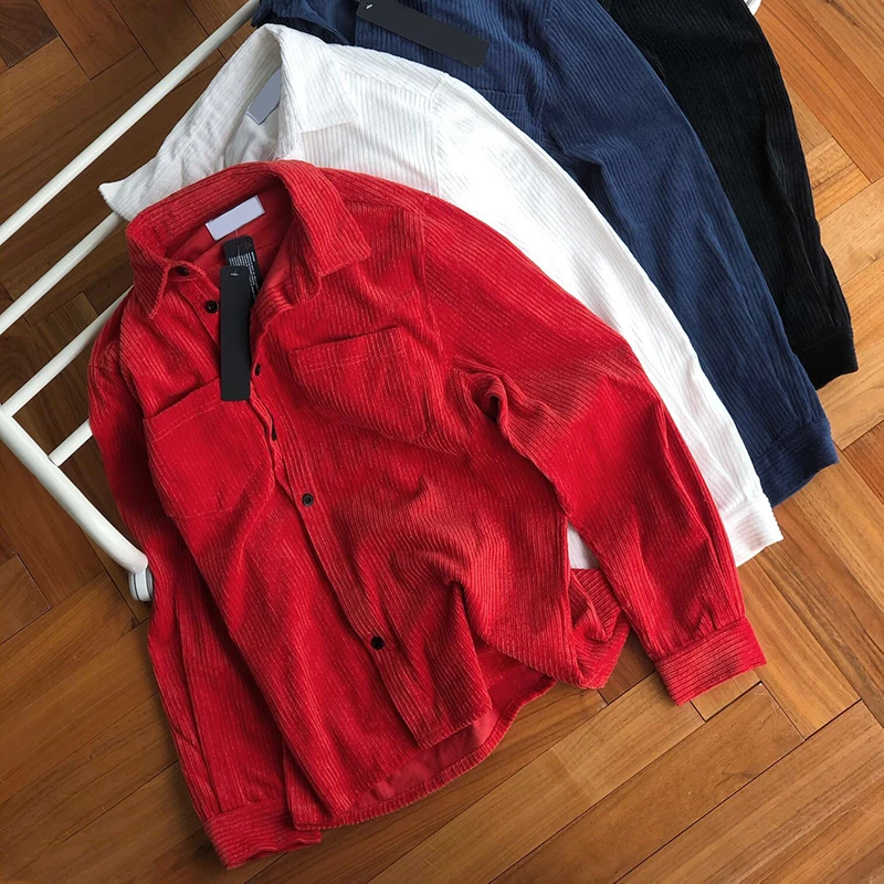 

Vintage Embroidered Corduroy Shirts Jacket Men Clothing Long Sleeve Casual Spring Autumn Male Tops MA217