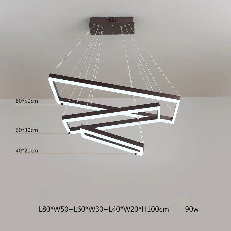 40x20 60x30 80x50cm Прямоугольный современный светодиодный подвесной светильник для гостиной, спальни, столовой, черный/белый/коричневый алюминиевый домашний декоративный акриловый подвесной светильник - Цвет корпуса: 40x20 60x30 80x50cm