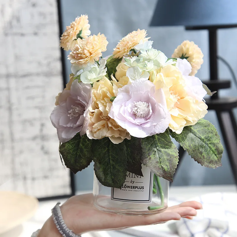 

Roses Artificial Flowers Korean Bouquet for Farmhouse Home Decor Fake Floral DIY Wreath Wedding Table Decoration Bride Bouquets