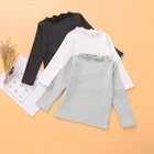 Детская однотонная Цвет, блуза с длинными рукавами; Сезон осень костюм для девочек, комплект из платья с круглым вырезом; Повседневные универсальные блузки WT593