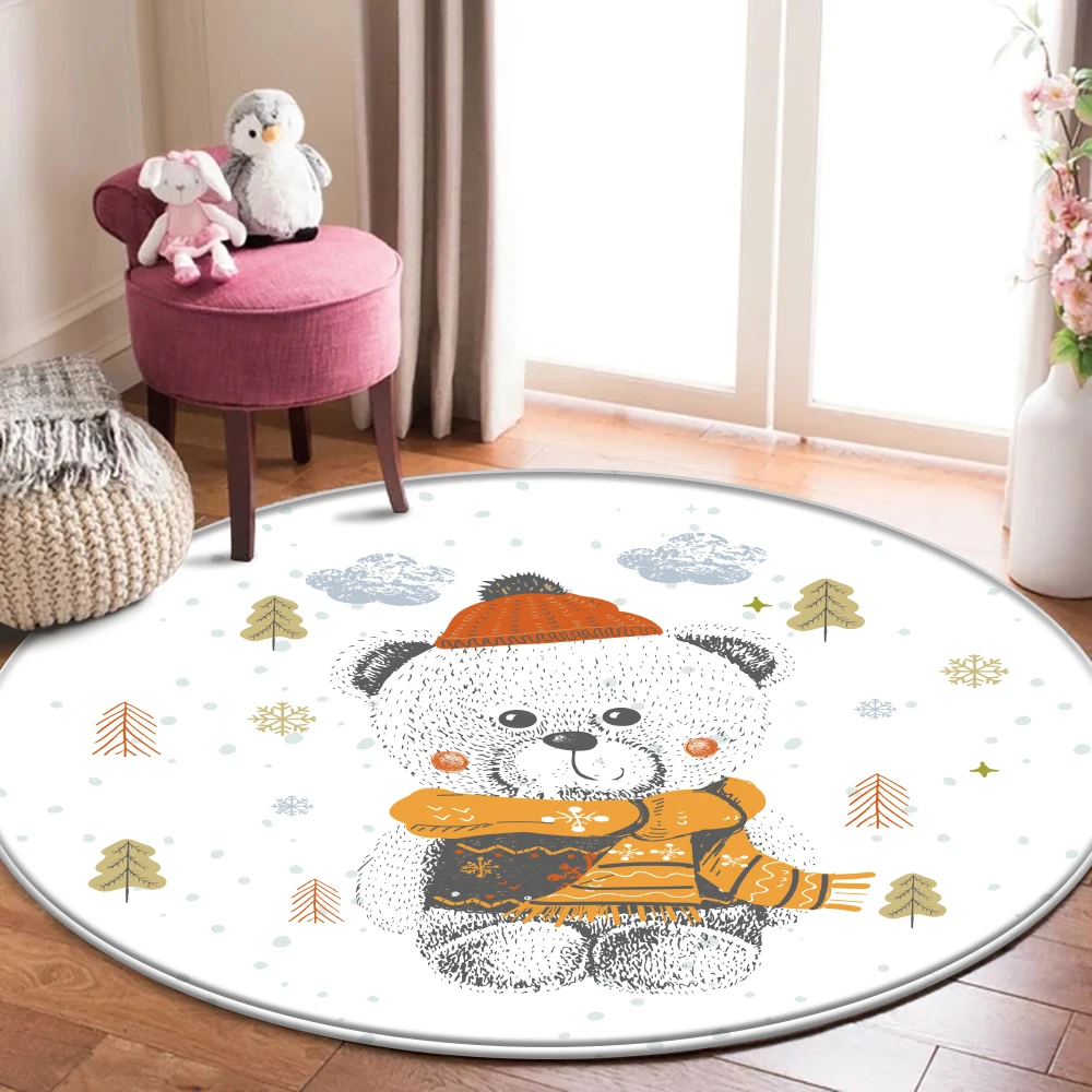 

Cartoon Bear Print Children Carpet Kawaii Area Rugs Round Alfombra Living Room Floor Mat Flannel Anti-Slip декор для до Children