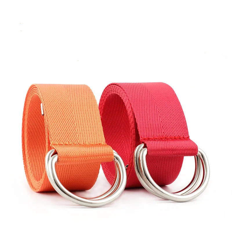 

Free shipping high quality canvas nylon webbing ladies belt fashion double loop buckle canvas couple long belt jeans dress