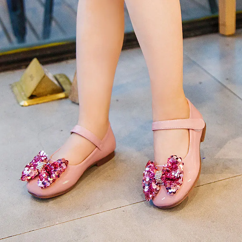 JGSHOWKITO Spring Autumn Kids Shoes For Girls Big Children Flats Mary Janes With Sequined Bow-knot Butterfly-knot Princess Sweet | Детская