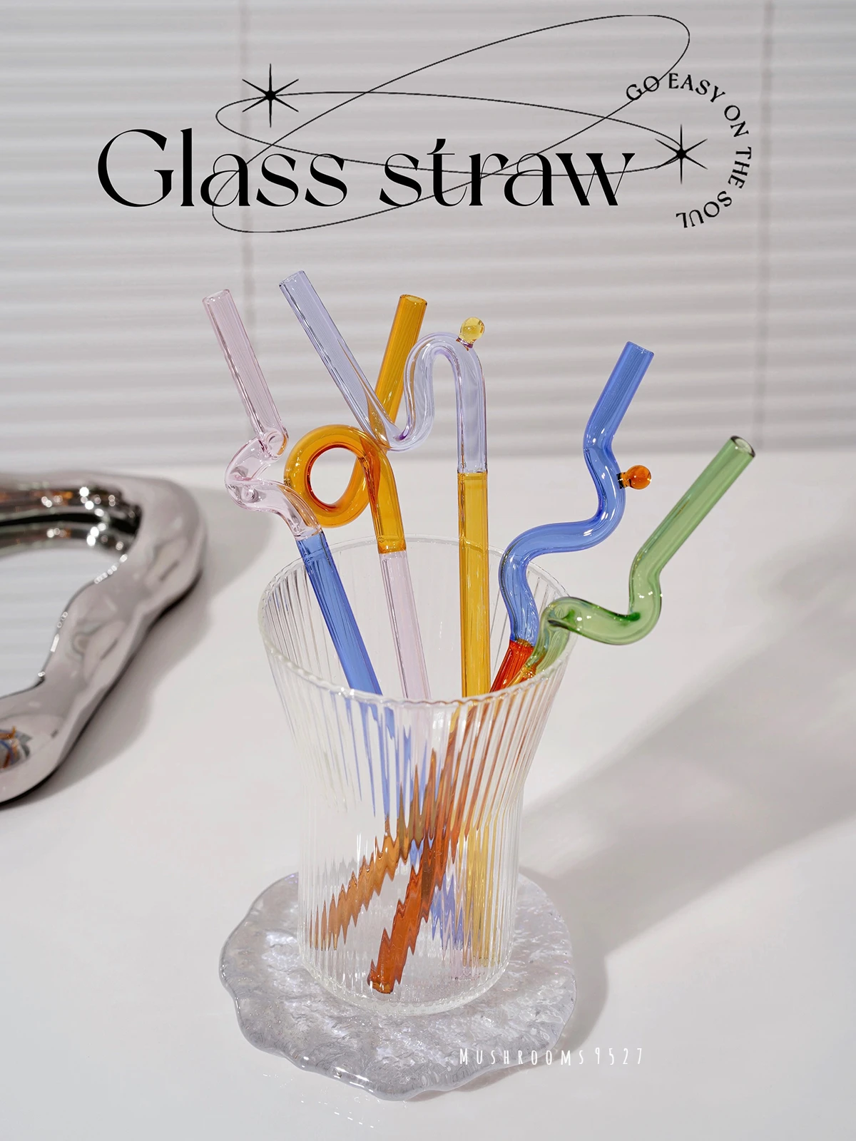 

Korean Stained Glass Twisted Straws Heat-resistant Environmentally Friendly Coffee Stirring Rods Curved Cute Non-disposable
