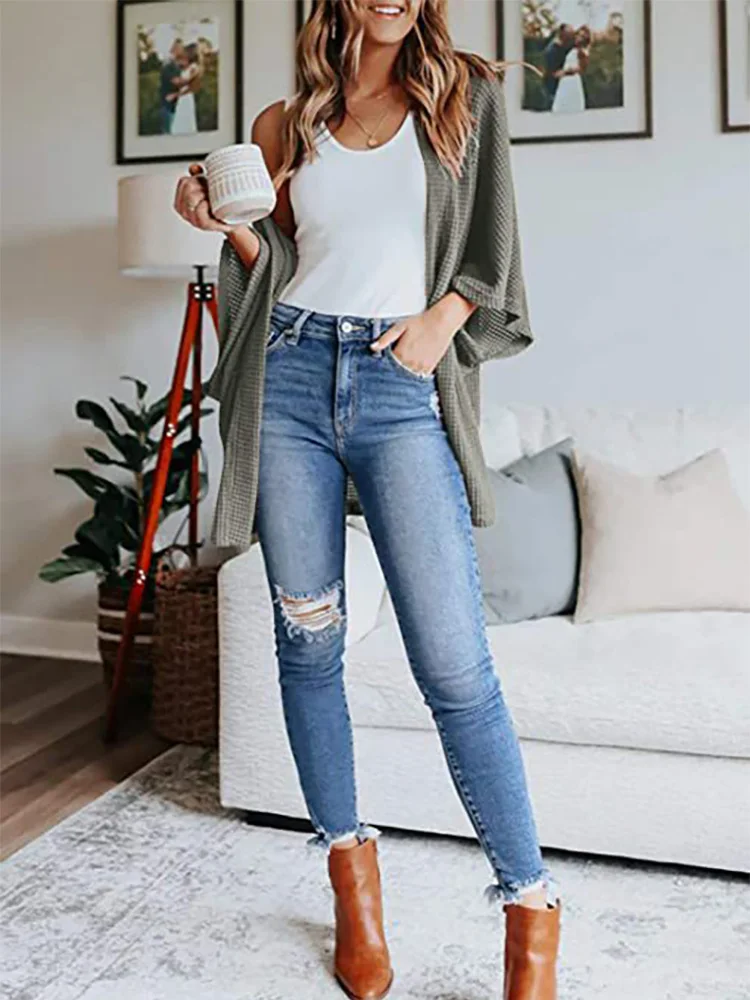 

Casual Long Knitted Cardigan Women Vintage Black Loose Sweater Coat Solid Oversized Jumper Outwear Autumn Winter 9 Color