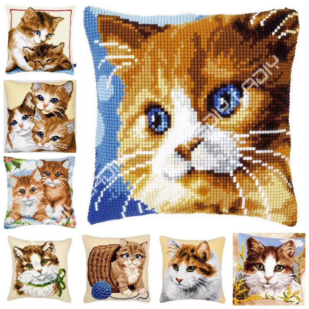 DIY Вышивка крестом Подушка передняя игривые котята подушки массивные наборы вышивки крестиком акриловая пряжа чехол для подушки домашний декор ремесла