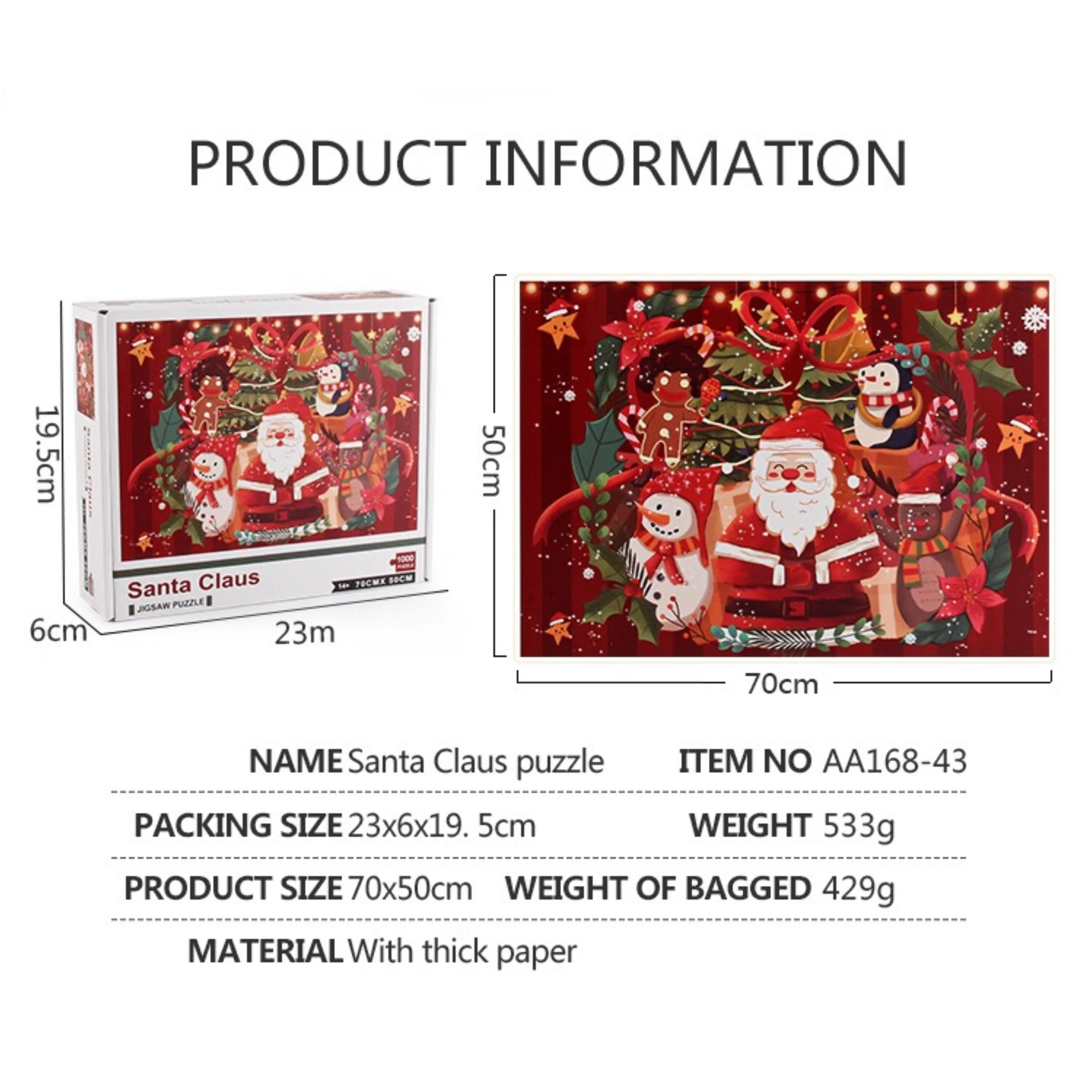

1000 Piece Puzzles Santa Claus pattern Puzzle Game Adults children kids educational Interesting toys Christmas Deco Gift