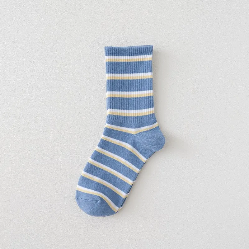 

2020 New blue socks girls tube socks plaid Japanese cotton socks autumn and winter stockings