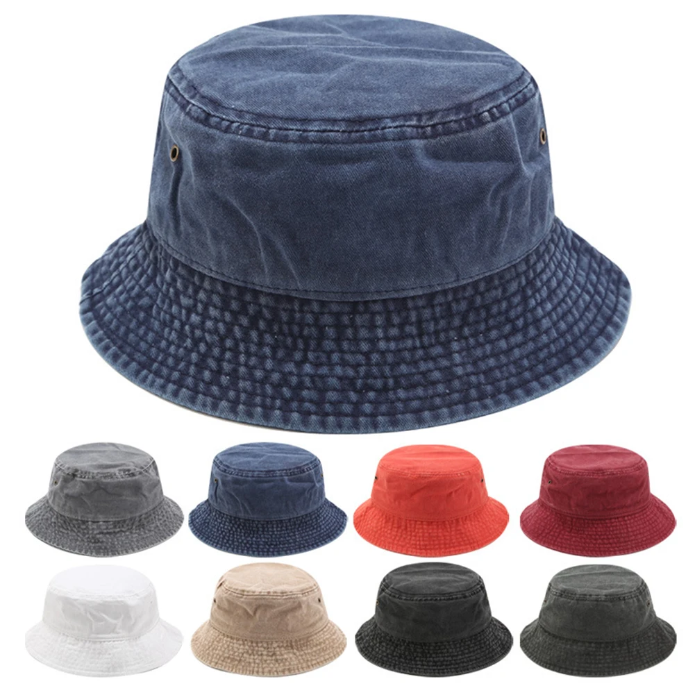 

New Denim Bucket Hats Women Summer Sunscreen Hat Men Pure Color Sunbonnet Cotton Outdoor Fisherman Hat Beach Cap