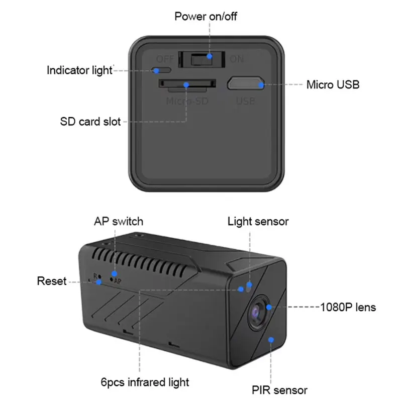 Мини-камера видеонаблюдения Full HD 1080P Wi-Fi с ИК-подсветкой | Безопасность и защита