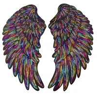 x large rainbow sequins wings patch iron on patches for clothing fashion sequined feather stickeer diy jacket accessories