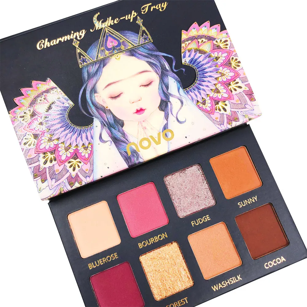 Палитра теней для век NOVO красно-фиолетовые нюдовые тени 8 цветов матовые