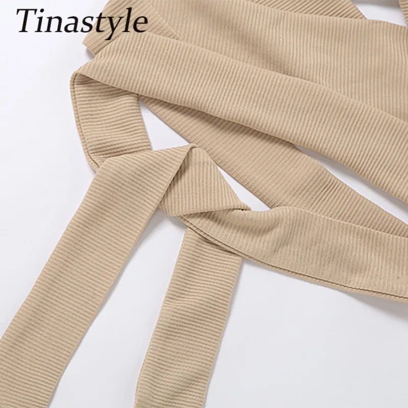 

Tinastyle Halter Sexy Hollow Out Summer Crop Top Women Camis Sleeveless Bandage Bows Short Tank Top Casual Beach Corset Top