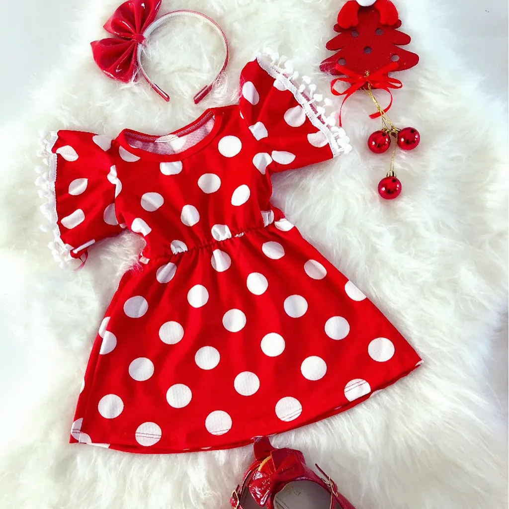 2020 Luxury Baby Girls Evening Dress bebek abiye Children's Kawaii Polka Dot Red Party Toddler Kid christening dress Rosa | Детская