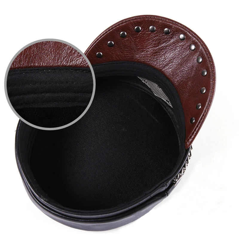 Шапка в стиле милитари из 100% натуральной воловьей кожи для мужчин и женщин