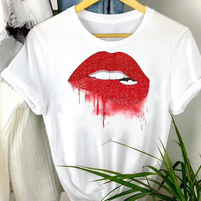

Summer Short-sleeved Fashion Printed T-shirt Women's Sexy Lip Pattern Trendy Clothing Female Top Graphic Short-sleeved Clothing