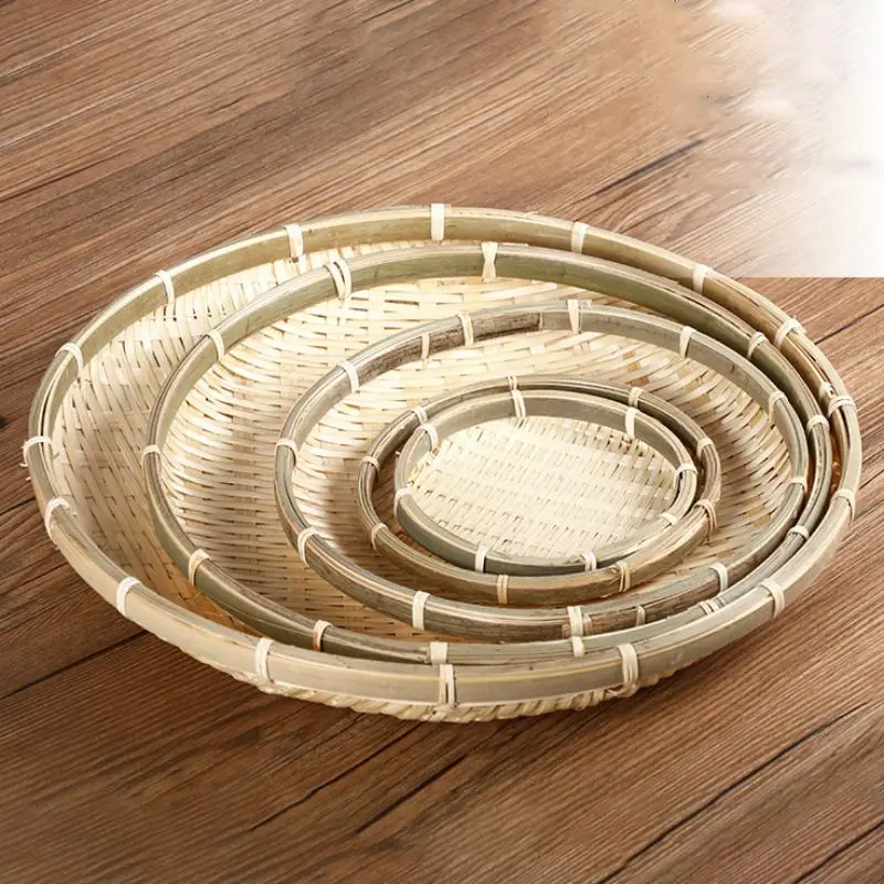 Handmade Bamboo Food Fruit Wicker Rattan Straw Basket Bread Round Plate Kitchen Storage Organizer PlatesZ | Дом и сад