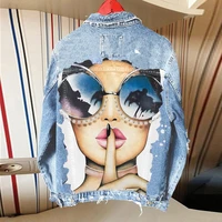 city girl personality printing autumn and winter hot sale foreign trade casual denim jacket womens new coat wholesale