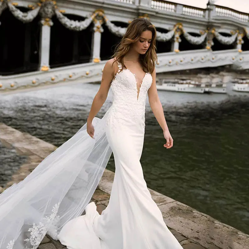 Eighree свадебное платье Русалка без рукавов турецкие свадебные платья со съемным