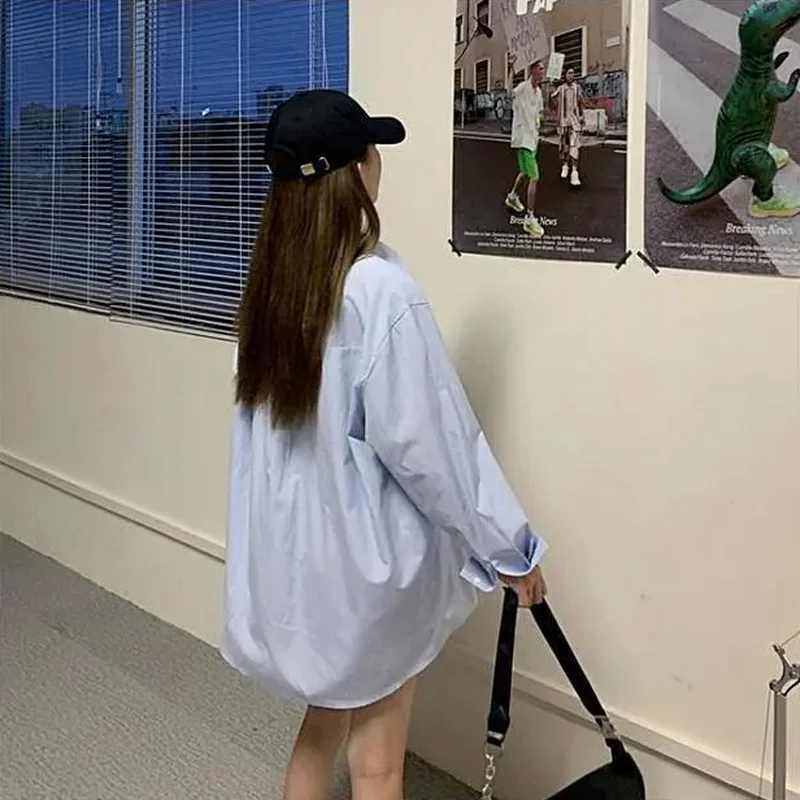 Однотонные синие женские рубашки свежая верхняя одежда для студентов милый