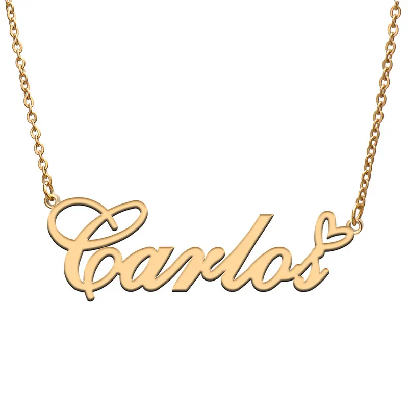 

Love Heart Carlos Name Necklace for Women Stainless Steel Gold & Silver Nameplate Pendant Femme Mother Child Girls Gift