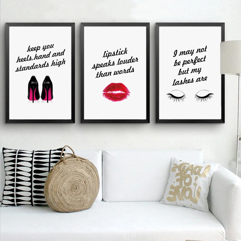Модная вдохновляющая Цитата Художественная печать макияж красные губы помада
