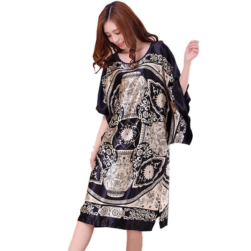 

Summer Dresses Light Silk Printed Medium Length Home Dress Summer Nightdress For Ladies Loose Plum-Size Sister Nightdress 2021