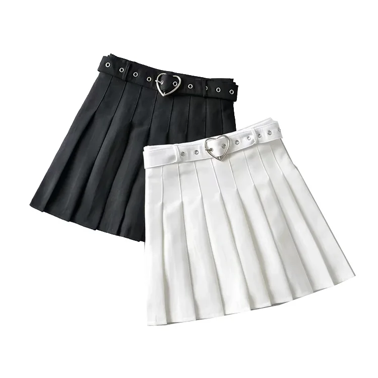 

Fashion Women Skirt Solid Color Pleated Mini Skirt with Belt Girls Sweet Slim Fit Half Skirt Streetwear
