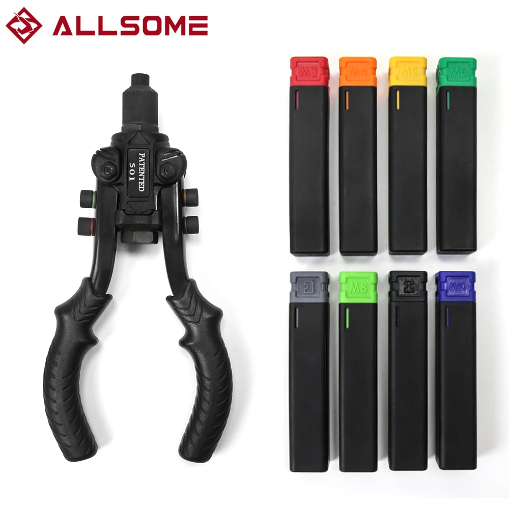 ALLSOME Multifunctional 3 in 1 Hand Rivet Nut Guns Riveter of Sleeve Nuts Threaded Rivet Tool With M3/M4/M5/M6/M8/M10