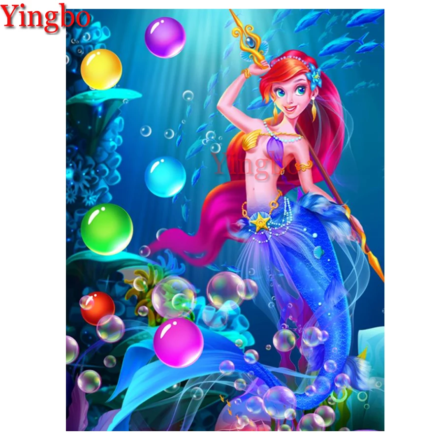 

5d Diamond Painting Full Square Cartoon mermaid with colorful bubbles Picture Of Rhinestone Diamond Embroidery Diamond Mosaic