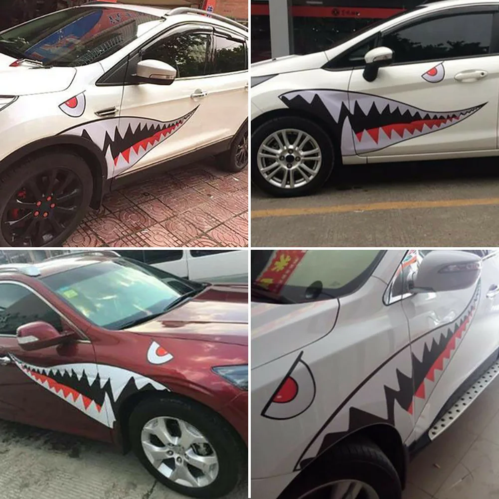 

Hot Sale Pair Of 59 Inch Shark Mouth Teeth Sticker Scratch Resistant Vinyl Car Side Door Exterior Decal Accessories Fast Shippin