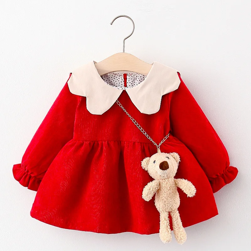 

New Girls Autumn Children's Clothing Solid Color Skirt Cute Long Sleeved Princess Dress