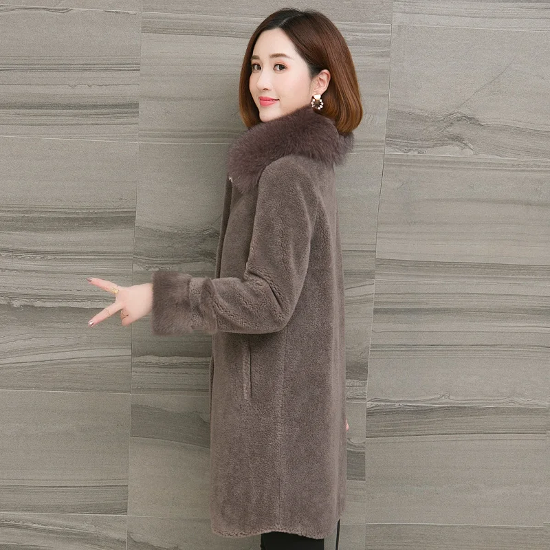 Шуба из натурального меха женская зимняя куртка овчины меховой воротник лисы