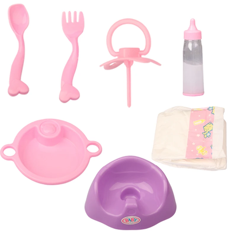 

Milk Bottle+Spoon+Nipple+Dinner Plate Simulated Four Sets For 18 Inch American Doll&43cm Baby Doll Accessories