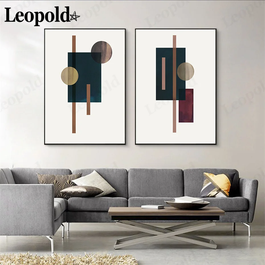 

Modern Abstract Geometric Canvas Poster Simple Color Block Splicing Morandi Color Painting Print Living Room Home Wall Decor
