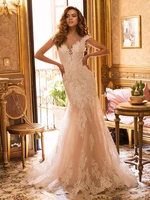 exquisite mermaid wedding dress lace scoop sweep train customize size bridal gown vestido de noiva sereia for women