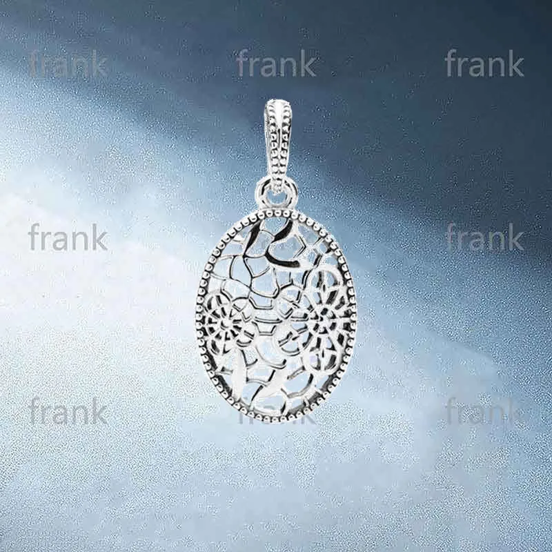

New High Quality Oval Mesh Hollow Flower Sterling Silver 925 Pendant 390383