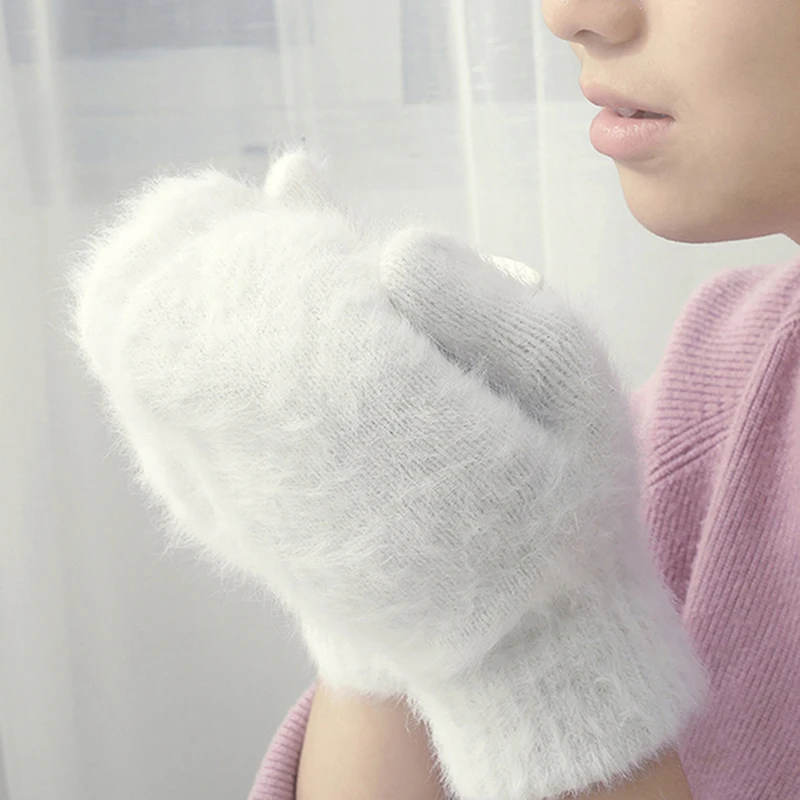 

2021 Cute Rabbit Wool Gloves Female Winter Mittens Factory Outlet Fur Gloves Warm Gloves Winter Gloves Women Girls Mittens