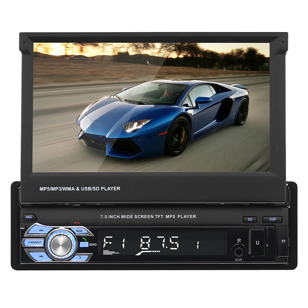 

Hikity 1Din Car Stereo Radio GPS Navigation 7" HD Retractable Screen MP5 Player BT Autoradio Mirror Link Radios Tape Recorder