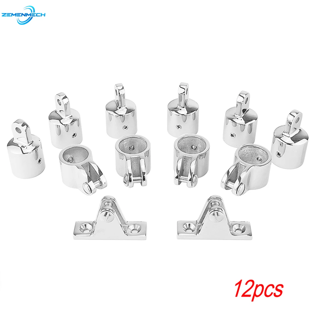 

12PCS Boat Accessories Universal 3-Bow Bimini Top 316 Stainless Steel Marine Hardware Set Deck Hinge Jaw Slide Eye End Fitting