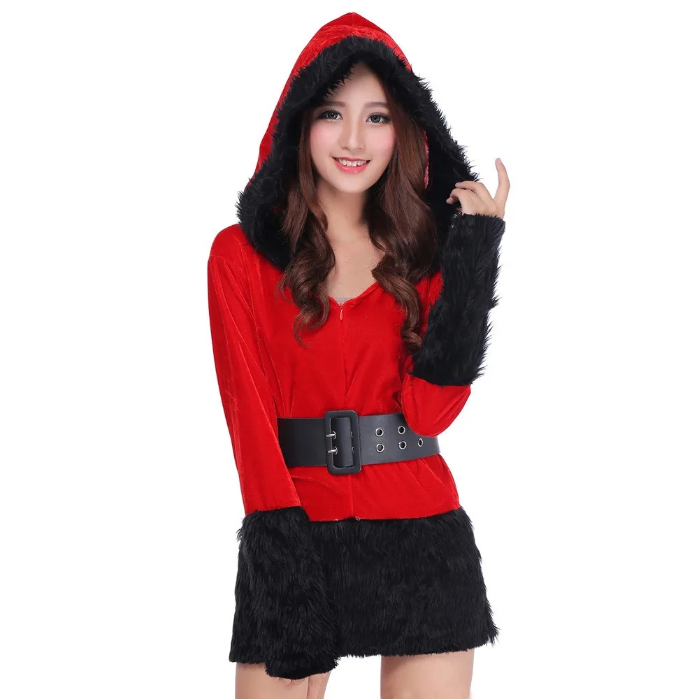 Стильный Зимний женский сексуальный Рождественский костюм Санты нарядное