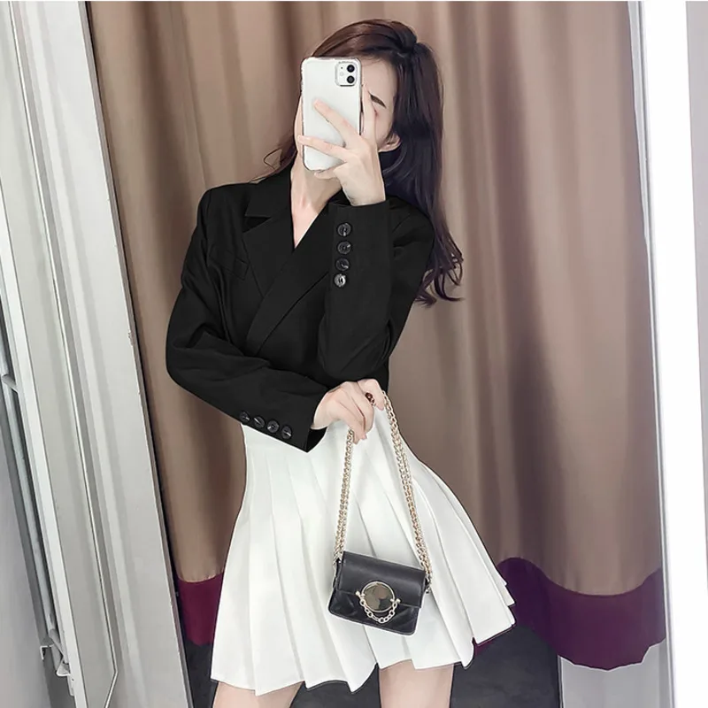 

Blazer Women Jackets Long Sleeve Short Vintage JK Suits With Loose Button Outerwear Suit Jackets Femme Ropa Conjuntos Mujer Coat