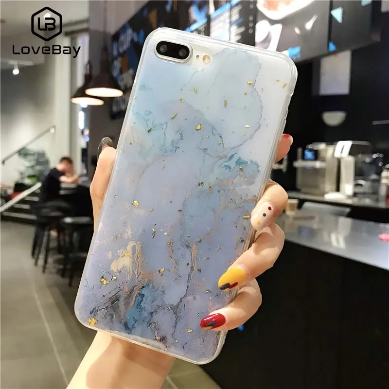 Lovebay Блестящий Золотой фольга мраморный чехол для телефона iPhone 11 Pro XS Max XR Мягкий