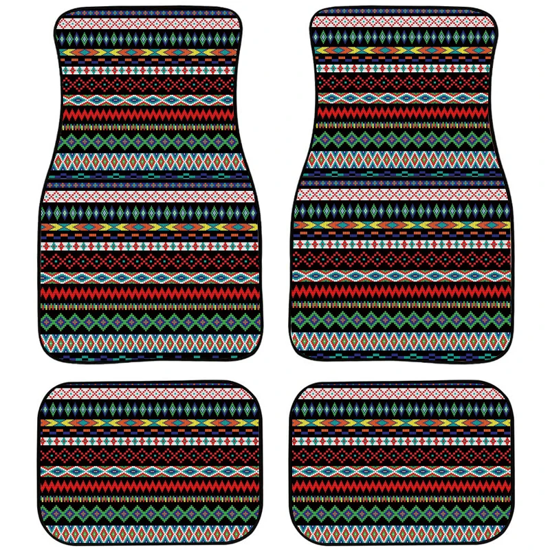 

JUN TENG Retro Ethnic Stripe Design 4PCs Car Foot Mat Front And Rear Row Full Set Protection Car Non-slip Carpet ,For Citroen C5